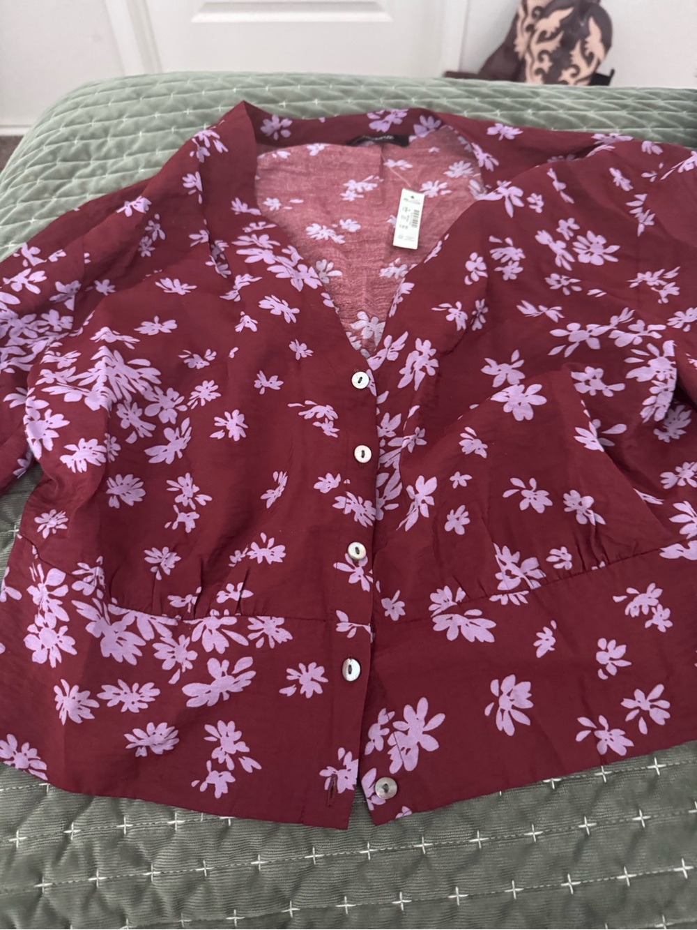 Madewell Burgundy Button-Front Floral Blouse